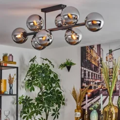 Gastor Plafonnier, Boule lumineuse Chrome, Fumé, 8 lumières