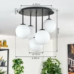 Gastor Plafonnier, Boule lumineuse 45 cm Blanc, 5 lumières