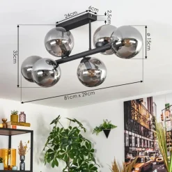 Gastor Plafonnier, Boule lumineuse Fumé, 6 lumières