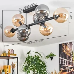 Gastor Plafonnier, Boule lumineuse Ambre, Fumé, 8 lumières