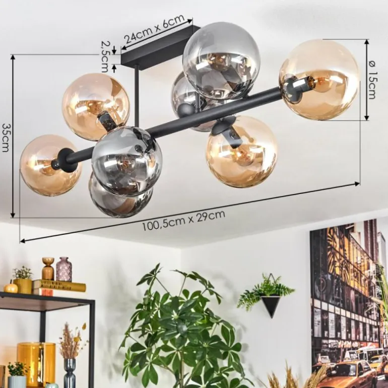 Gastor Plafonnier, Boule lumineuse Ambre, Fumé, 8 lumières