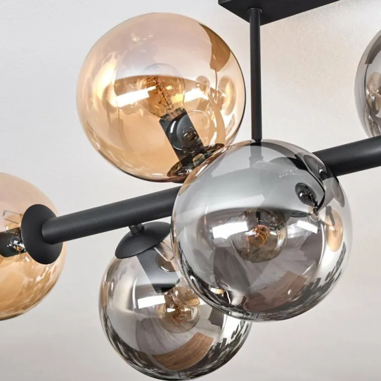 Gastor Plafonnier, Boule lumineuse Ambre, Fumé, 8 lumières