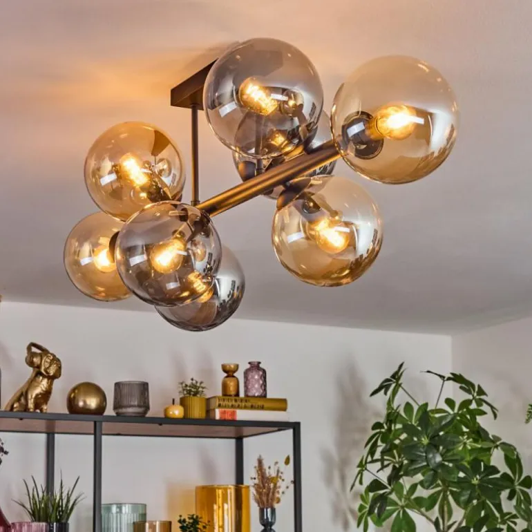 Gastor Plafonnier, Boule lumineuse Ambre, Fumé, 8 lumières