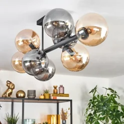 Gastor Plafonnier, Boule lumineuse Ambre, Fumé, 8 lumières