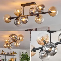 Gastor Plafonnier, Boule lumineuse Ambre, Clair, Fumé, 8 lumières