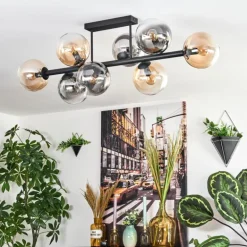 Gastor Plafonnier, Boule lumineuse Ambre, Clair, Fumé, 8 lumières