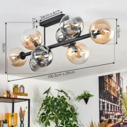 Gastor Plafonnier, Boule lumineuse Ambre, Clair, Fumé, 8 lumières