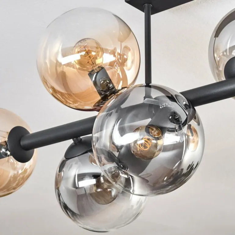 Gastor Plafonnier, Boule lumineuse Ambre, Clair, Fumé, 8 lumières