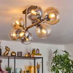 Gastor Plafonnier, Boule lumineuse Ambre, Clair, Fumé, 8 lumières