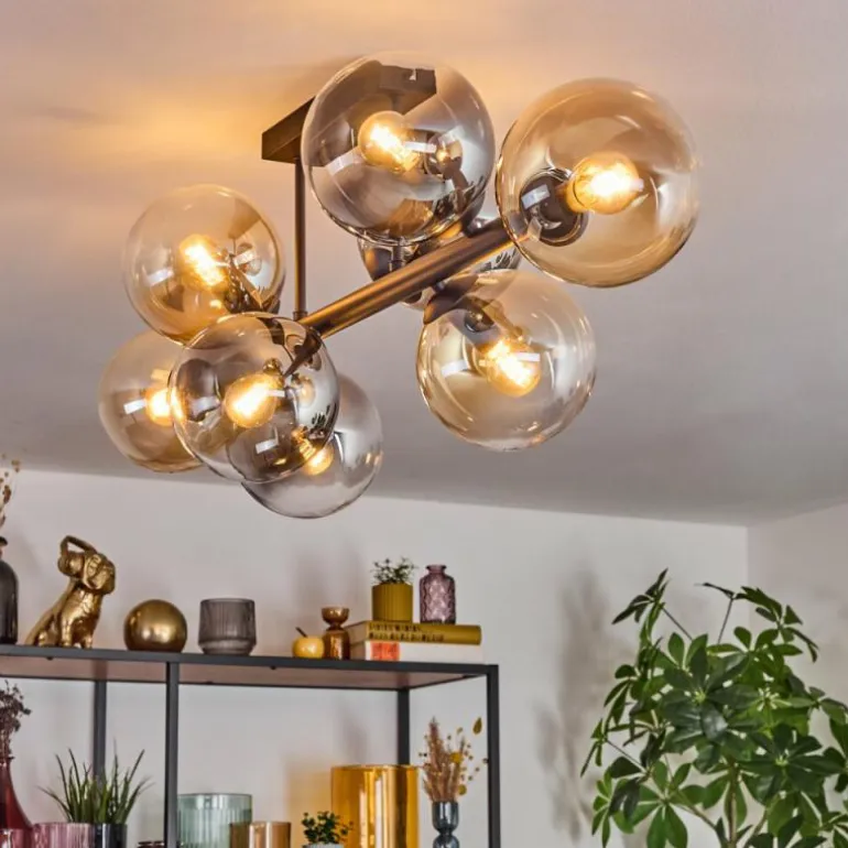 Gastor Plafonnier, Boule lumineuse Ambre, Clair, Fumé, 8 lumières