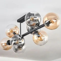 Gastor Plafonnier, Boule lumineuse Ambre, Clair, Fumé, 8 lumières