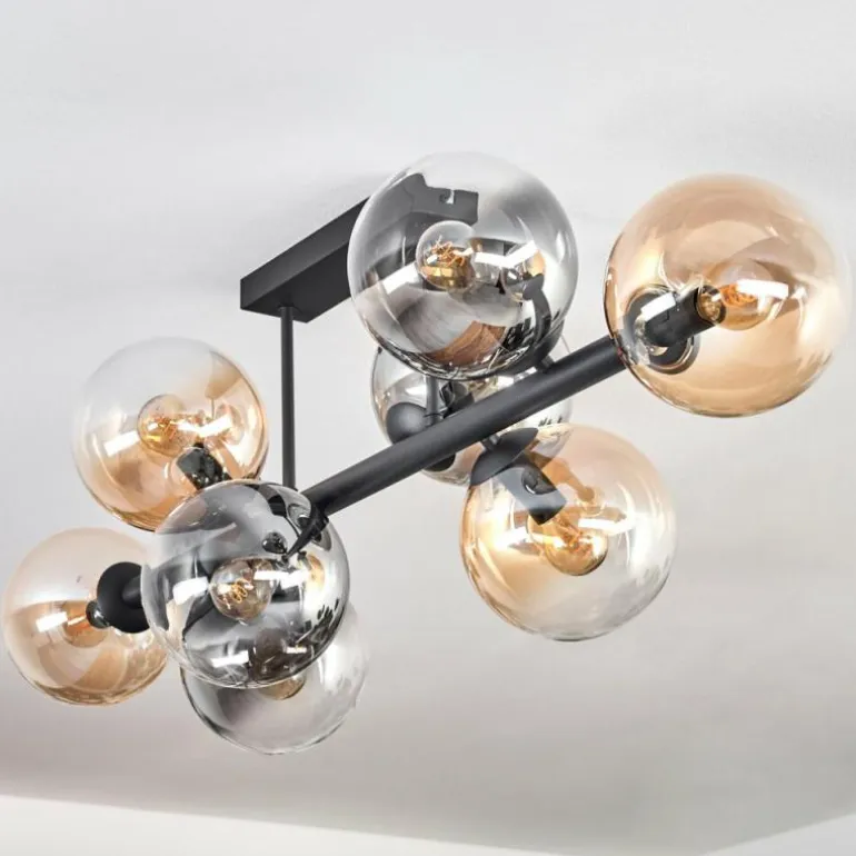 Gastor Plafonnier, Boule lumineuse Ambre, Clair, Fumé, 8 lumières