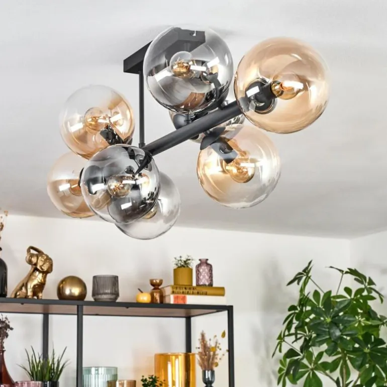 Gastor Plafonnier, Boule lumineuse Ambre, Clair, Fumé, 8 lumières