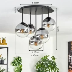 Gastor Plafonnier, Boule lumineuse 45 cm Clair, Fumé, 5 lumières