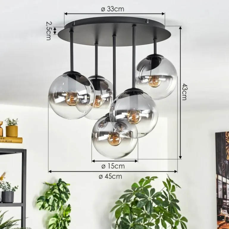 Gastor Plafonnier, Boule lumineuse 45 cm Clair, Fumé, 5 lumières
