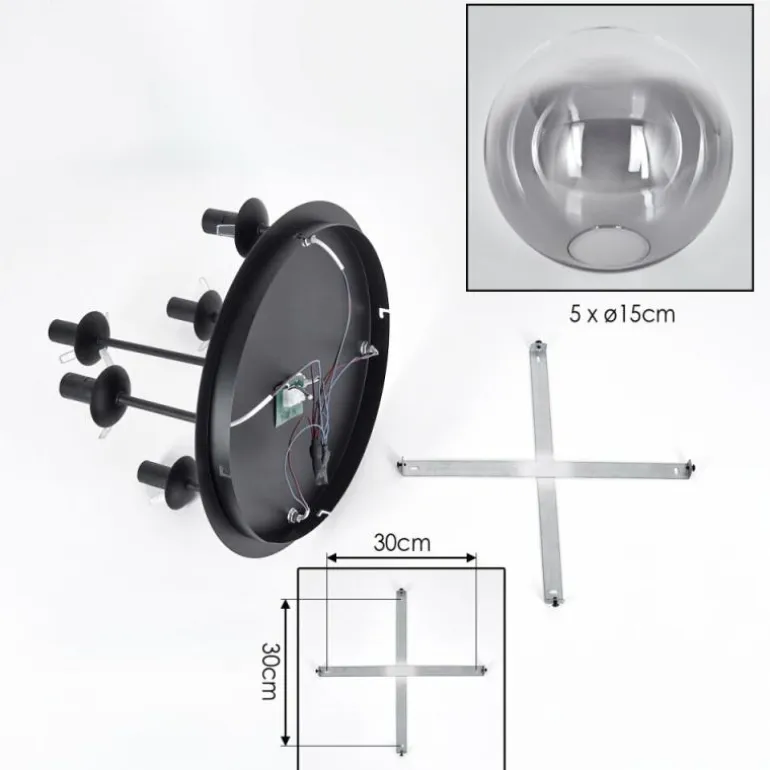 Gastor Plafonnier, Boule lumineuse 45 cm Clair, Fumé, 5 lumières