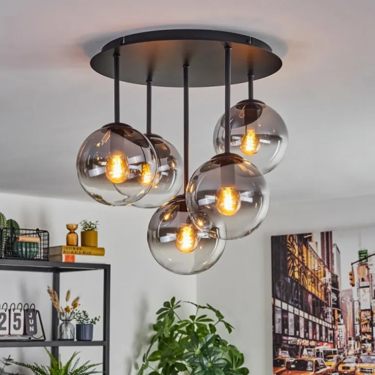 Gastor Plafonnier, Boule lumineuse 45 cm Clair, Fumé, 5 lumières