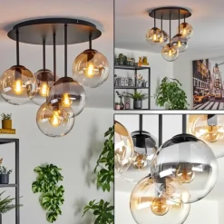 Gastor Plafonnier, Boule lumineuse 45 cm Ambre, Clair, Fumé, 5 lumières