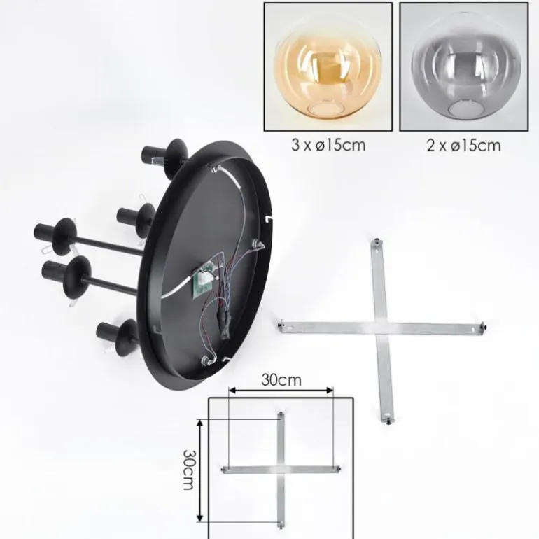 Gastor Plafonnier, Boule lumineuse 45 cm Ambre, Clair, Fumé, 5 lumières