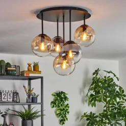 Gastor Plafonnier, Boule lumineuse 45 cm Ambre, Clair, Fumé, 5 lumières