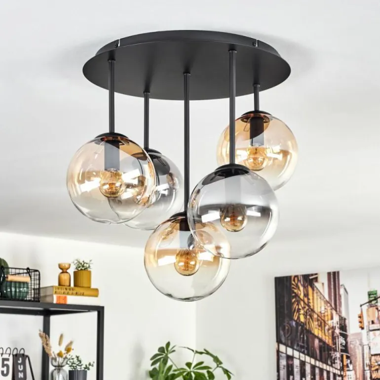 Gastor Plafonnier, Boule lumineuse 45 cm Ambre, Clair, Fumé, 5 lumières