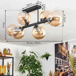 Gastor Plafonnier, Boule lumineuse Ambre, 6 lumières