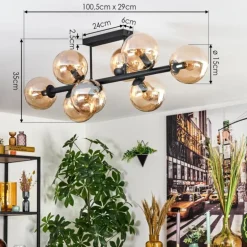 Gastor Plafonnier, Boule lumineuse Ambre, 8 lumières
