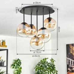 Gastor Plafonnier, Boule lumineuse 45 cm Ambre, Clair, 5 lumières