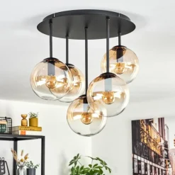 Gastor Plafonnier, Boule lumineuse 45 cm Ambre, Clair, 5 lumières