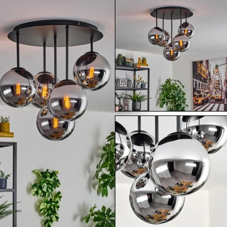 Gastor Plafonnier, Boule lumineuse 45 cm Chrome, Fumé, 5 lumières
