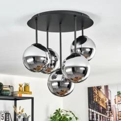 Gastor Plafonnier, Boule lumineuse 45 cm Chrome, Fumé, 5 lumières