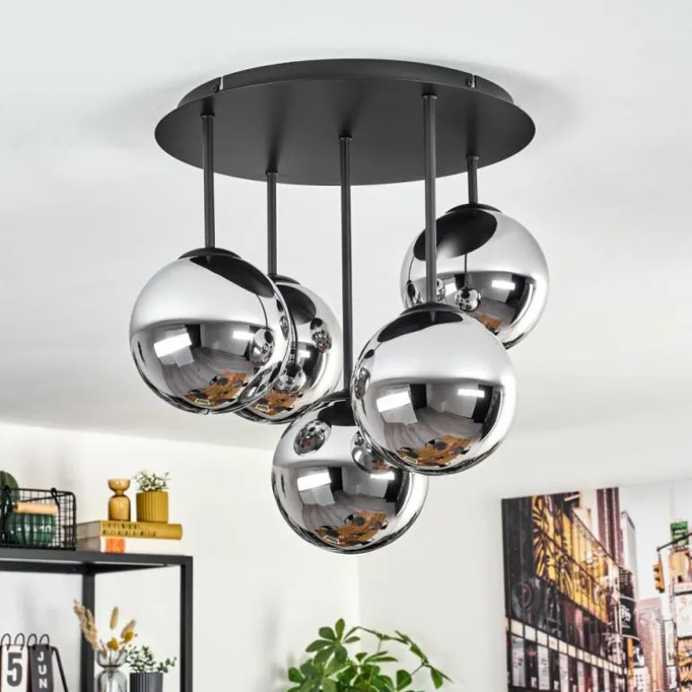 Gastor Plafonnier, Boule lumineuse 45 cm Chrome, Fumé, 5 lumières