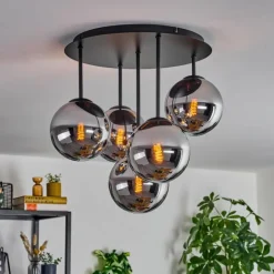 Gastor Plafonnier, Boule lumineuse 45 cm Chrome, Fumé, 5 lumières