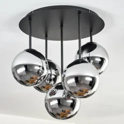 Gastor Plafonnier, Boule lumineuse 45 cm Chrome, Fumé, 5 lumières