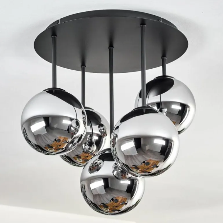 Gastor Plafonnier, Boule lumineuse 45 cm Chrome, Fumé, 5 lumières