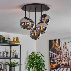 Gastor Plafonnier, Boule lumineuse 45 cm Chrome, Fumé, 5 lumières