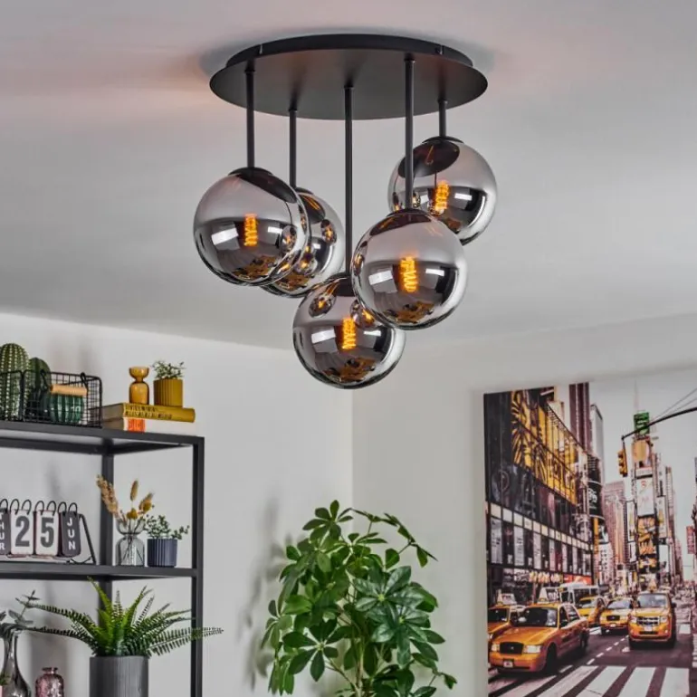 Gastor Plafonnier, Boule lumineuse 45 cm Chrome, Fumé, 5 lumières