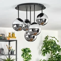 Gastor Plafonnier, Boule lumineuse 45 cm Chrome, Fumé, 5 lumières
