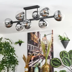 Gastor Plafonnier, Boule lumineuse Chrome, Clair, Fumé, 8 lumières