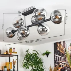 Gastor Plafonnier, Boule lumineuse Chrome, Clair, Fumé, 8 lumières