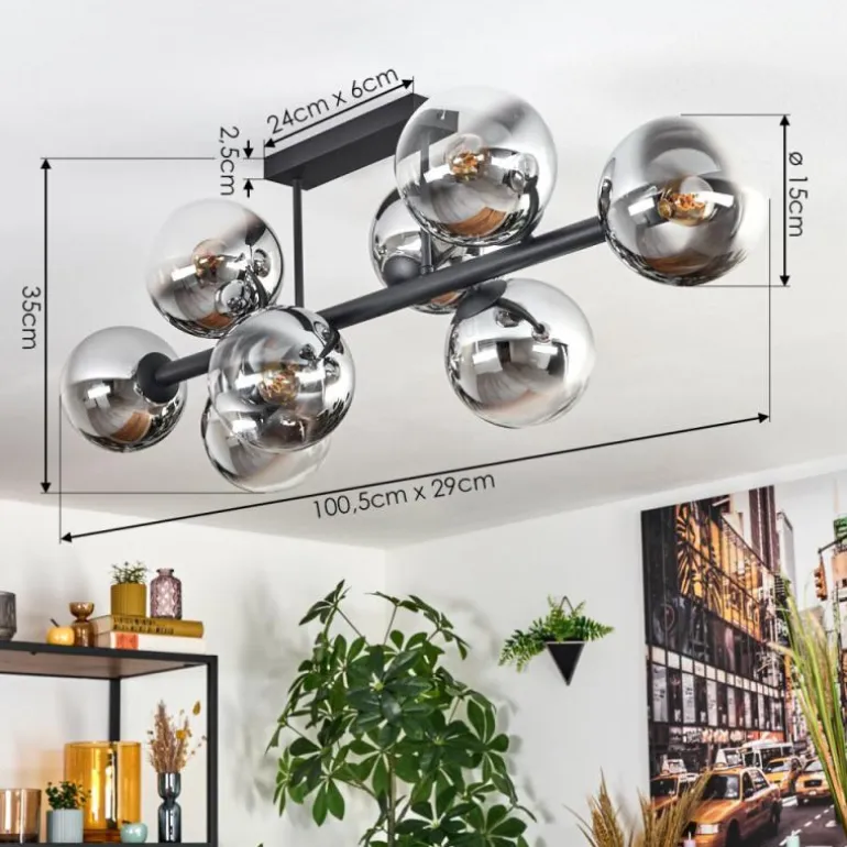 Gastor Plafonnier, Boule lumineuse Chrome, Clair, Fumé, 8 lumières