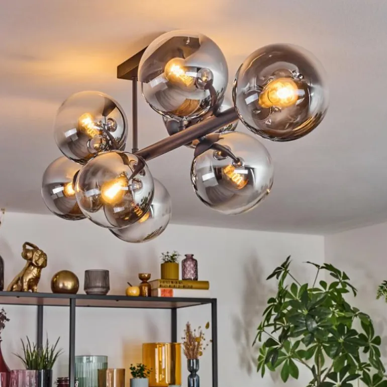 Gastor Plafonnier, Boule lumineuse Chrome, Clair, Fumé, 8 lumières