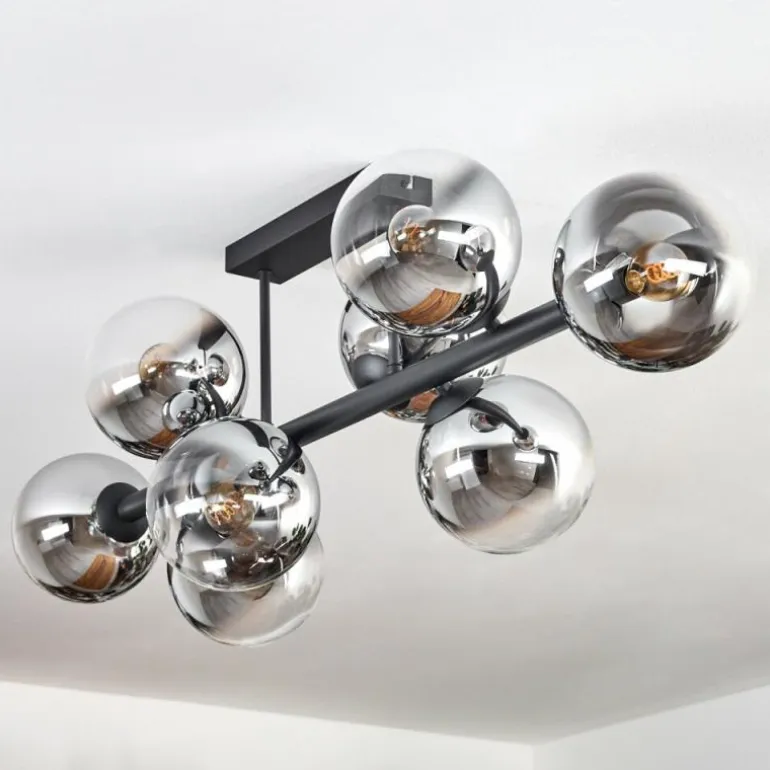 Gastor Plafonnier, Boule lumineuse Chrome, Clair, Fumé, 8 lumières