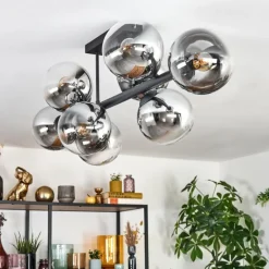 Gastor Plafonnier, Boule lumineuse Chrome, Clair, Fumé, 8 lumières