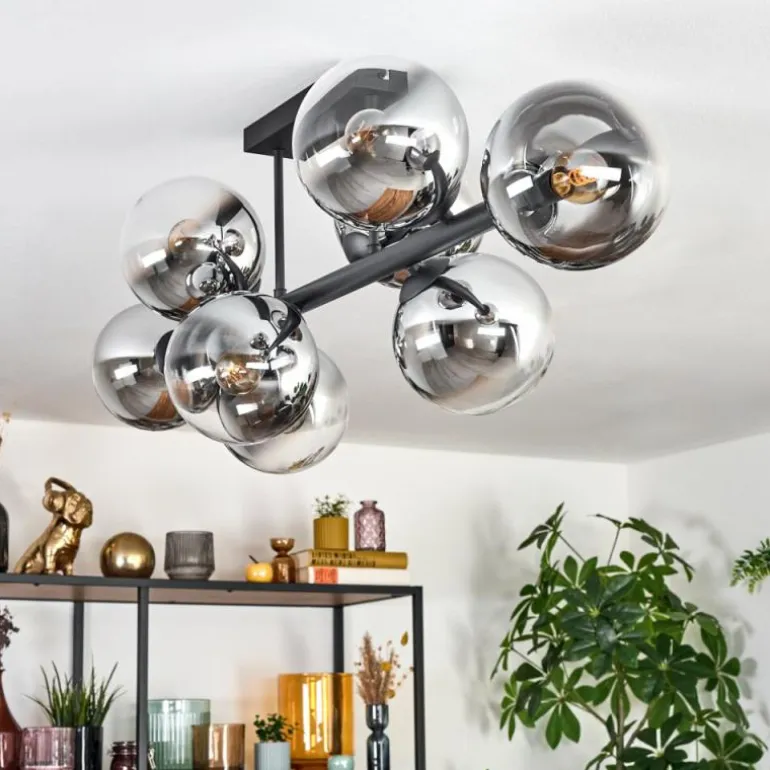 Gastor Plafonnier, Boule lumineuse Chrome, Clair, Fumé, 8 lumières