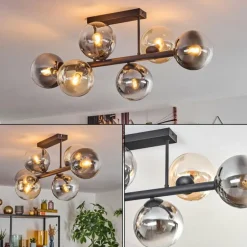Gastor Plafonnier, Boule lumineuse Ambre, Clair, Fumé, 6 lumières
