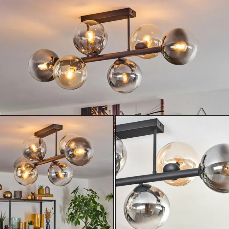 Gastor Plafonnier, Boule lumineuse Ambre, Clair, Fumé, 6 lumières