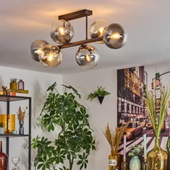 Gastor Plafonnier, Boule lumineuse Ambre, Clair, Fumé, 6 lumières