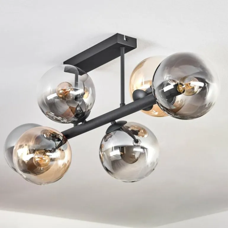 Gastor Plafonnier, Boule lumineuse Ambre, Clair, Fumé, 6 lumières
