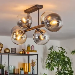 Gastor Plafonnier, Boule lumineuse Ambre, Clair, Fumé, 6 lumières